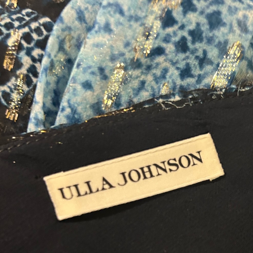 Ulla Johnson Silk Cocktail Dress Blue & Metallic Sleeveless V-Neck Conc Zip Sz 4 - Picture 11 of 12